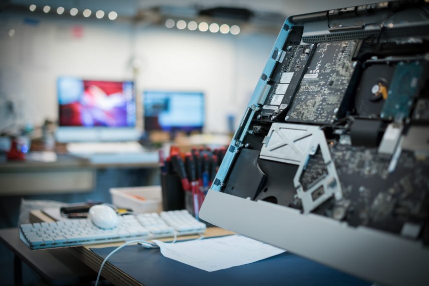 Computer Repair Shop. Circuit boards and computer parts.